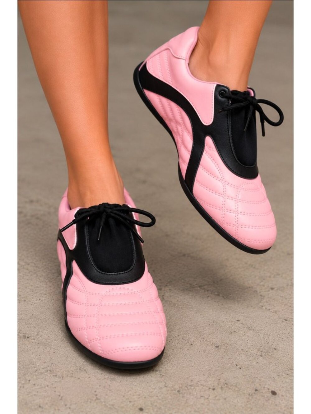 Pink & Black Athletic Sneakers With Quilted Design Lightweight & Flexible Sole F